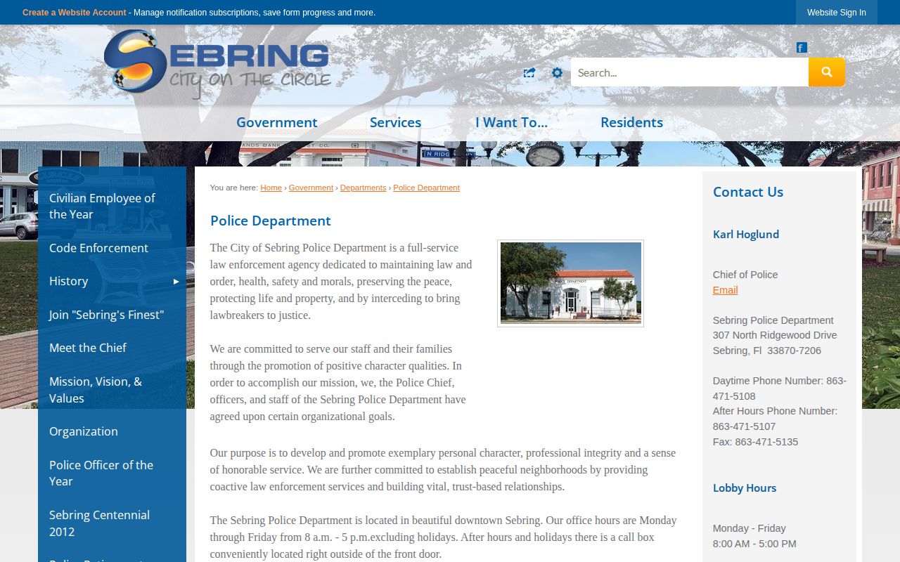 Sebring Police Department arrest records source in Highlands County