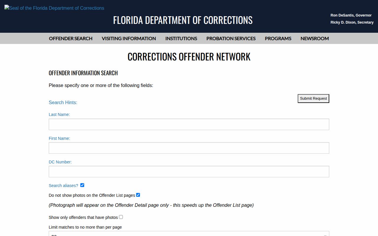 Florida corrections search for Highlands County sentenced offender photos