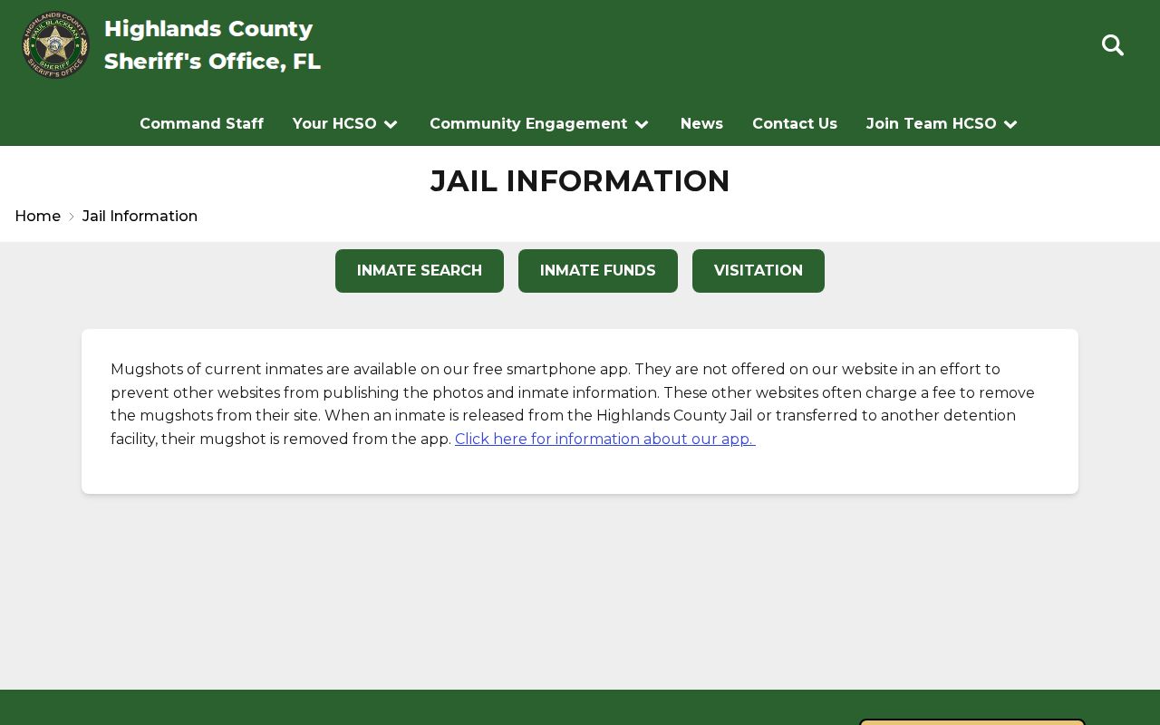 Highlands County jail roster mugshot policy