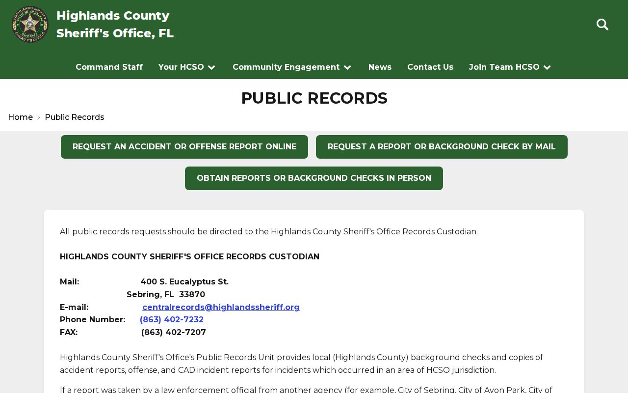Highlands County booking record and mugshot request page